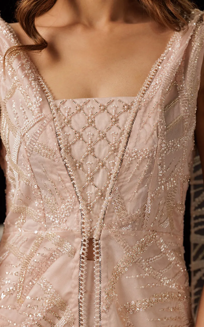 Net Embroidered Jacket with Embroidered Tube & Trouser