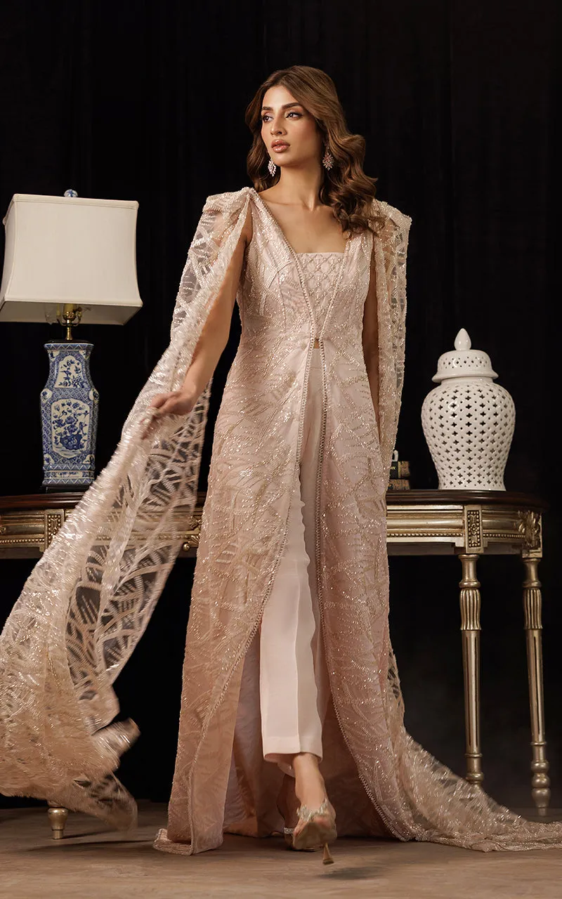 Net Embroidered Jacket with Embroidered Tube & Trouser