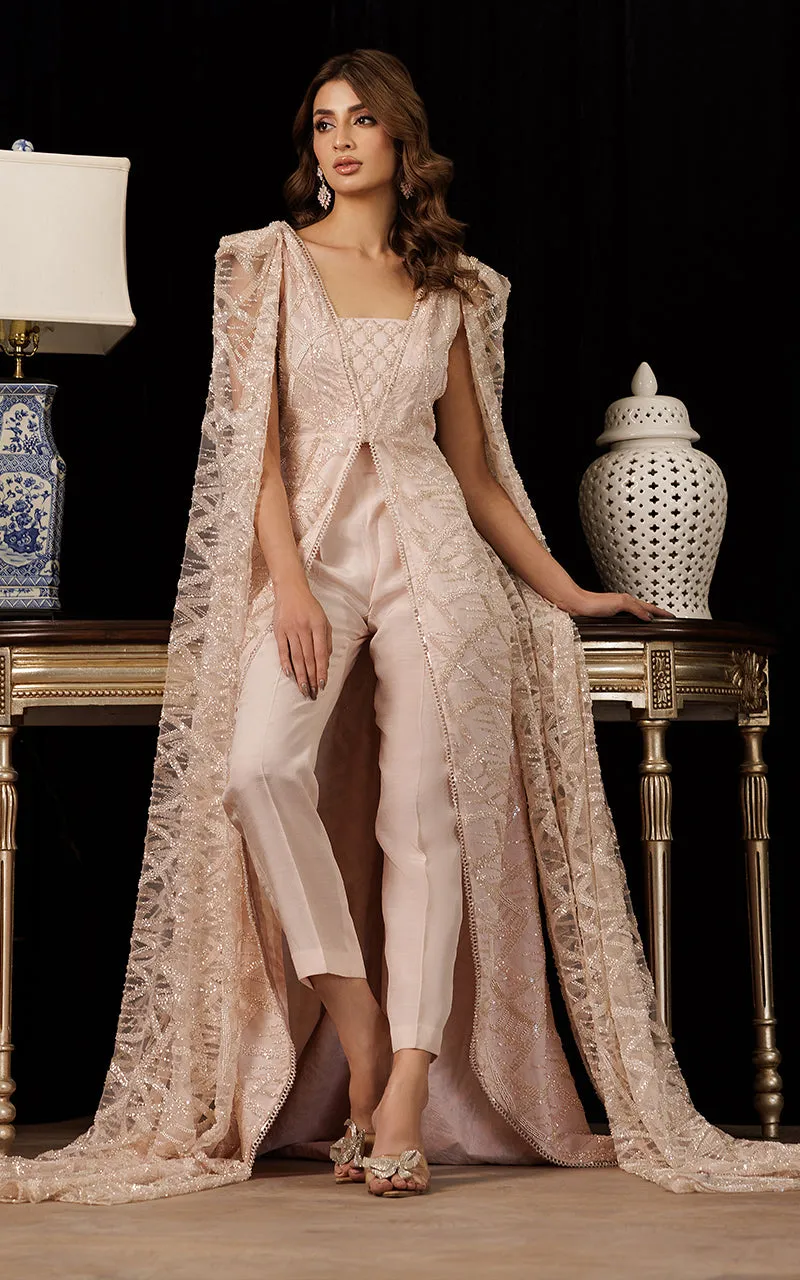 Net Embroidered Jacket with Embroidered Tube & Trouser