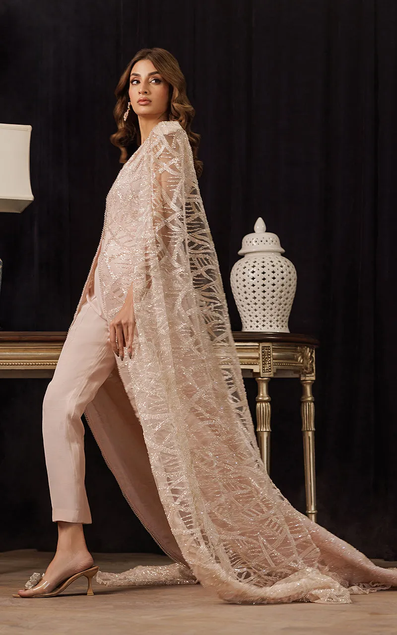 Net Embroidered Jacket with Embroidered Tube & Trouser