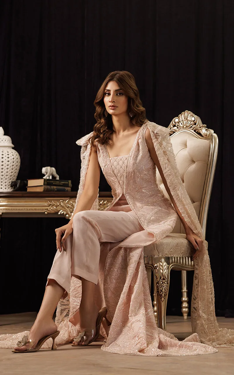 Net Embroidered Jacket with Embroidered Tube & Trouser