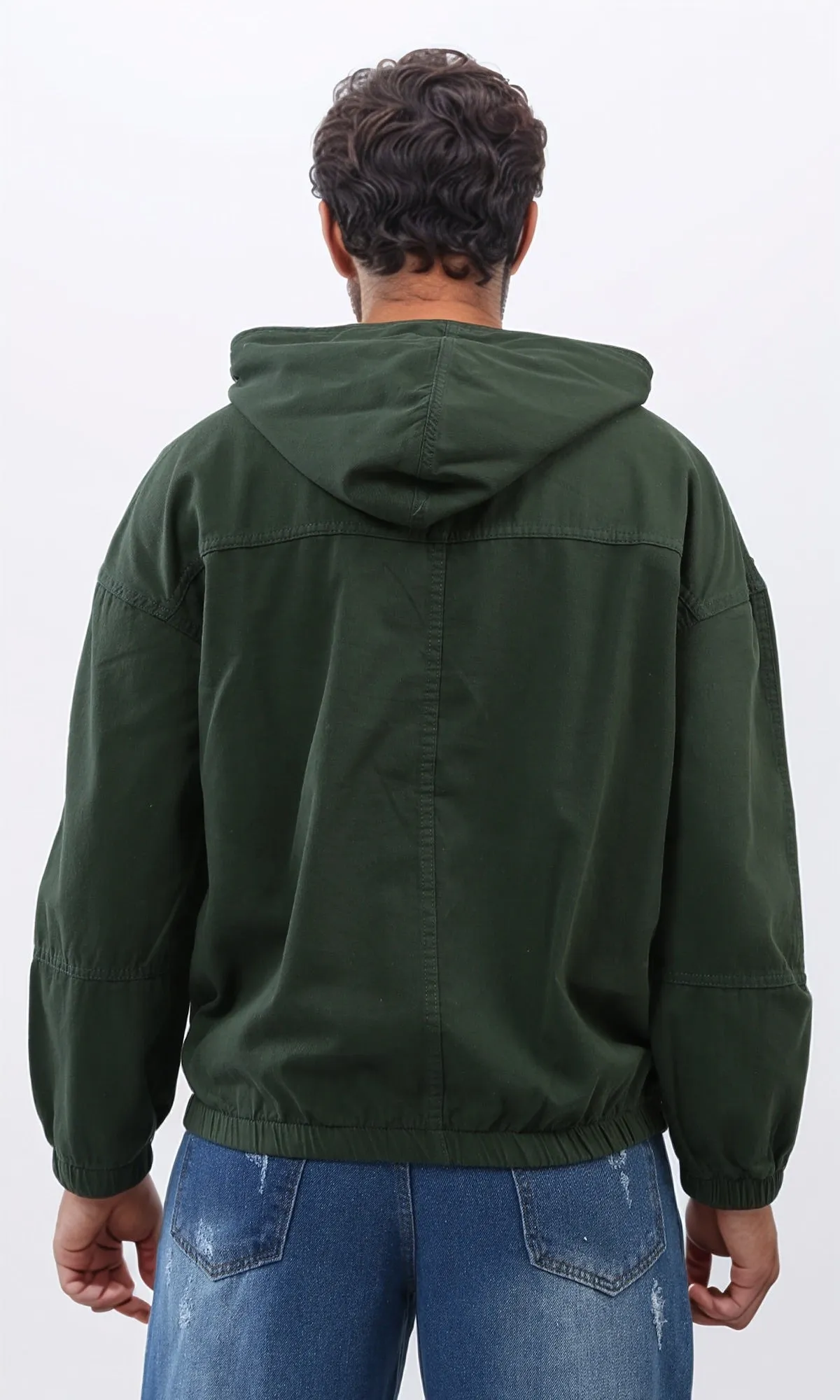 o199923 - Kangaroo Pocket Casual Hoodie With Zipped Neck - Dark Green