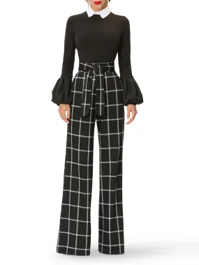 "Rita" Windowpane Belted Pants