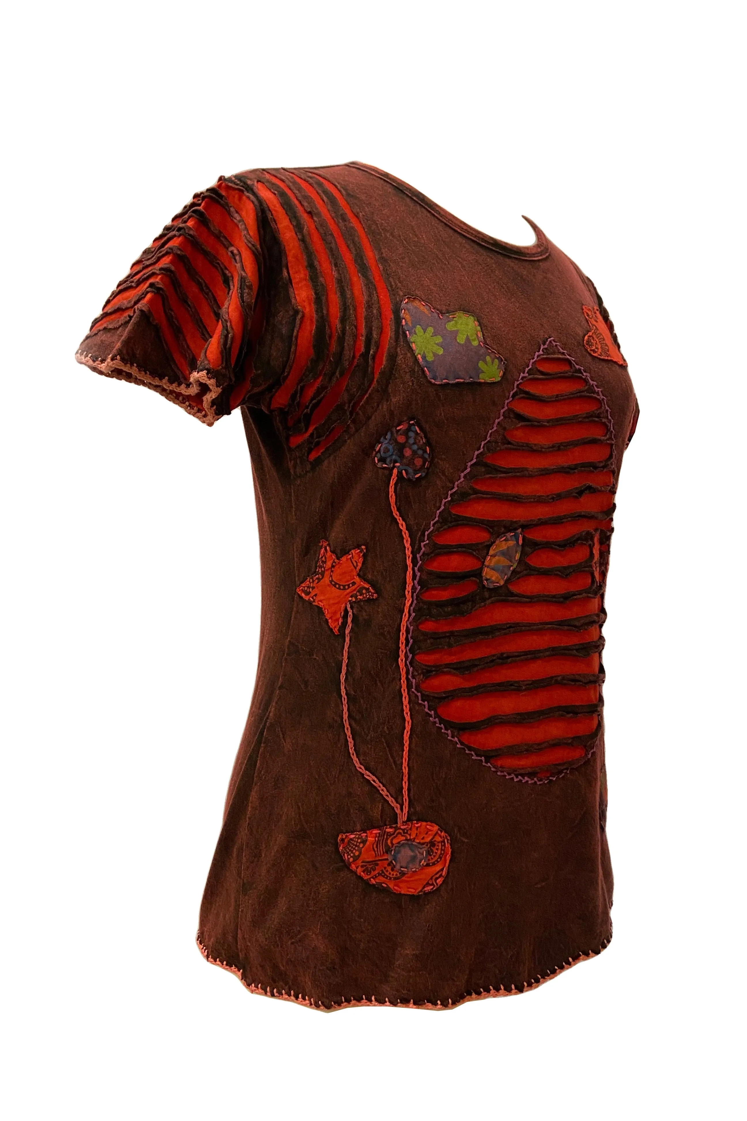 R 133 Boho Chic Gypsy Funky Razor Cut Cap Sleeve Blouse