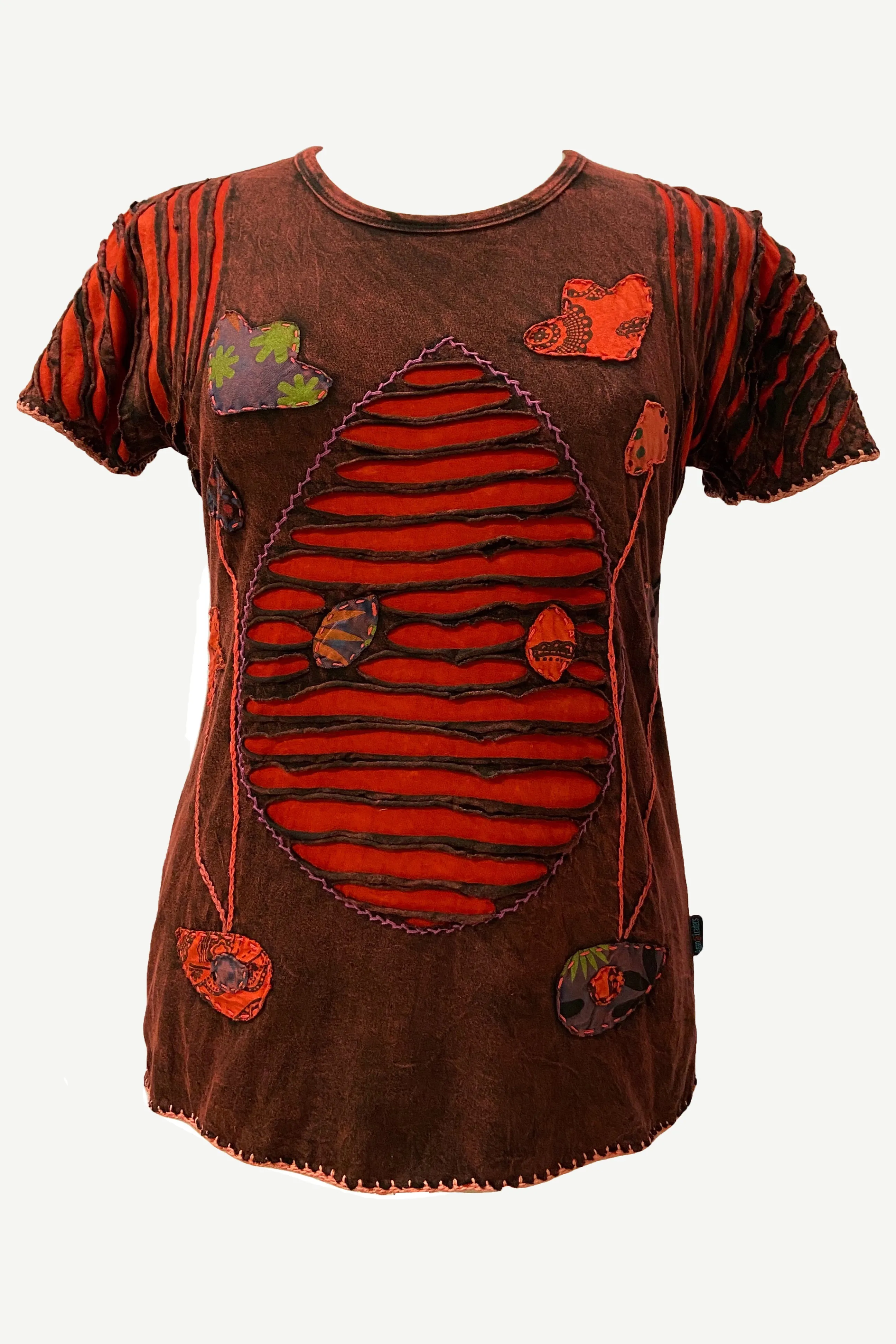 R 133 Boho Chic Gypsy Funky Razor Cut Cap Sleeve Blouse