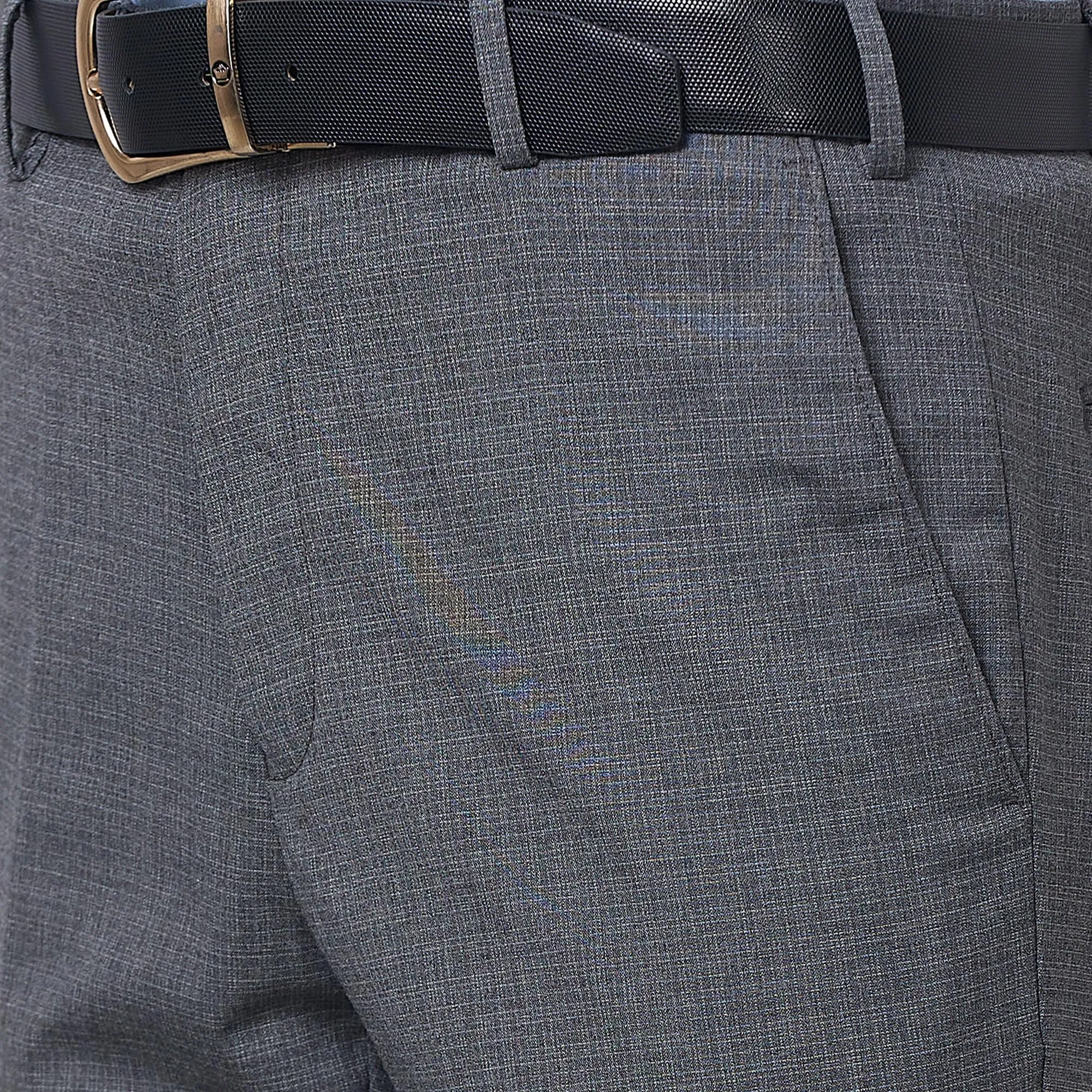 Raymond Men's Slim Fit Poly Viscose Blend Flat Front Structure Pattern Dark Grey Formal Trouser (Size: 38)-RMTS04733-G7