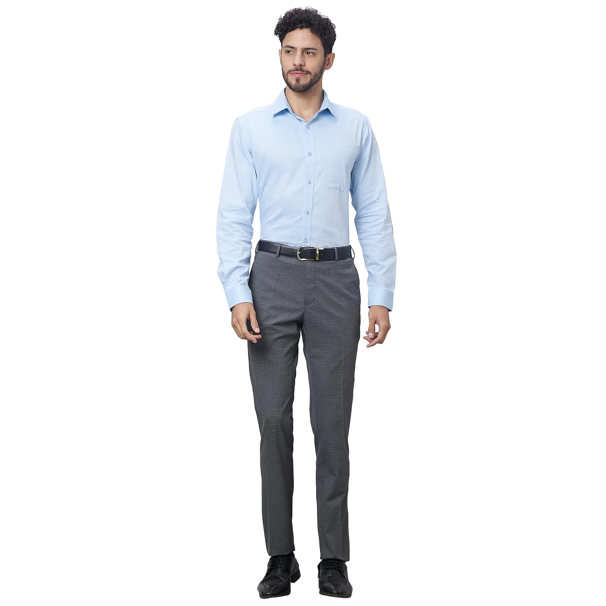 Raymond Men's Slim Fit Poly Viscose Blend Flat Front Structure Pattern Dark Grey Formal Trouser (Size: 38)-RMTS04733-G7