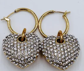Small Rhinestone Heart Hoop Earrings
