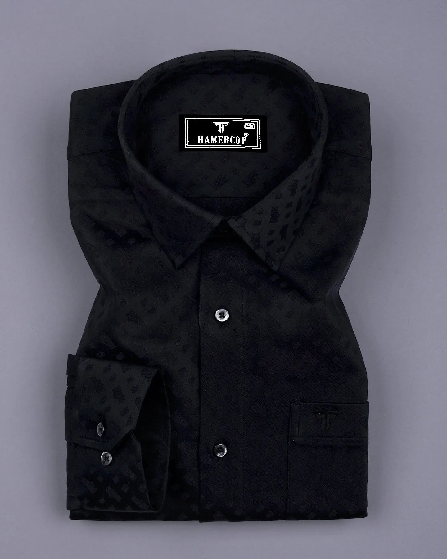 Starry Black Jacquard Texture Solid Cotton Shirt