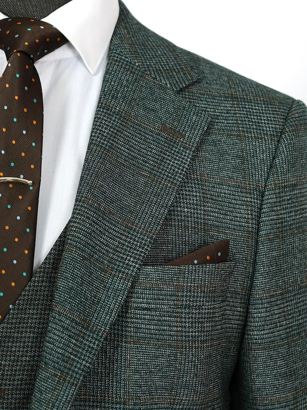 Stylish Three Pieces Of Green Stripes Bespoke Men Suit Tailored