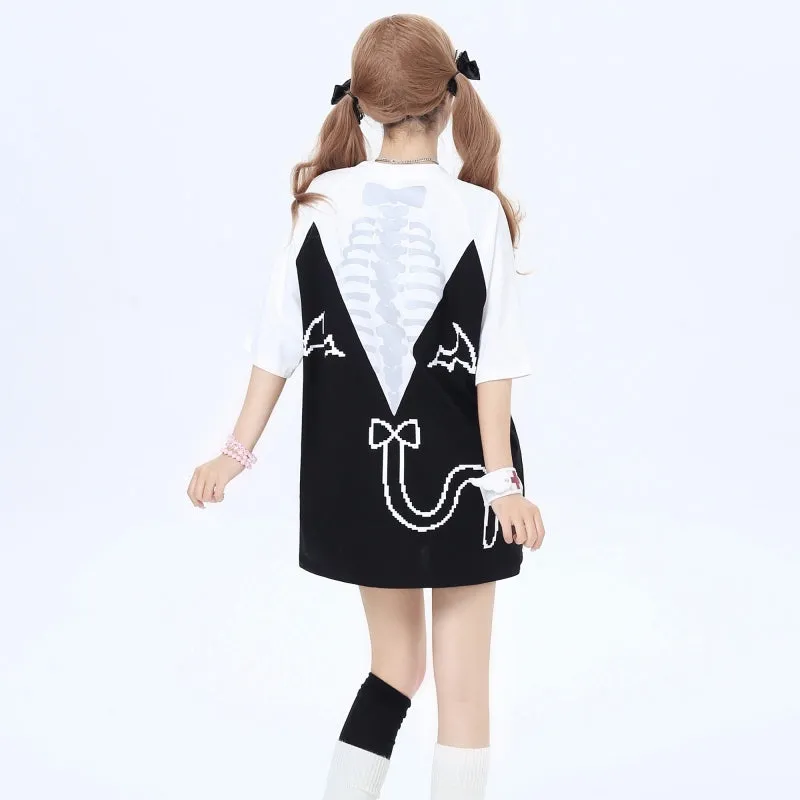 Summer Sweet Style Contrasting Cat print Loose T-shirt