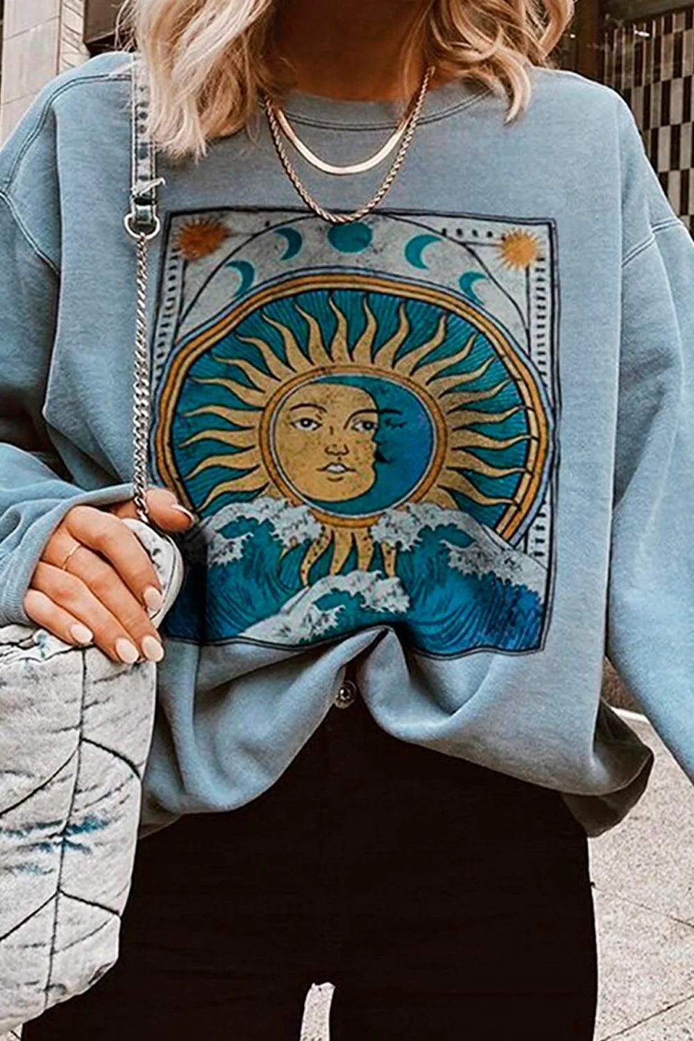 Sun and Moon Love Pale Blue Sweatshirt