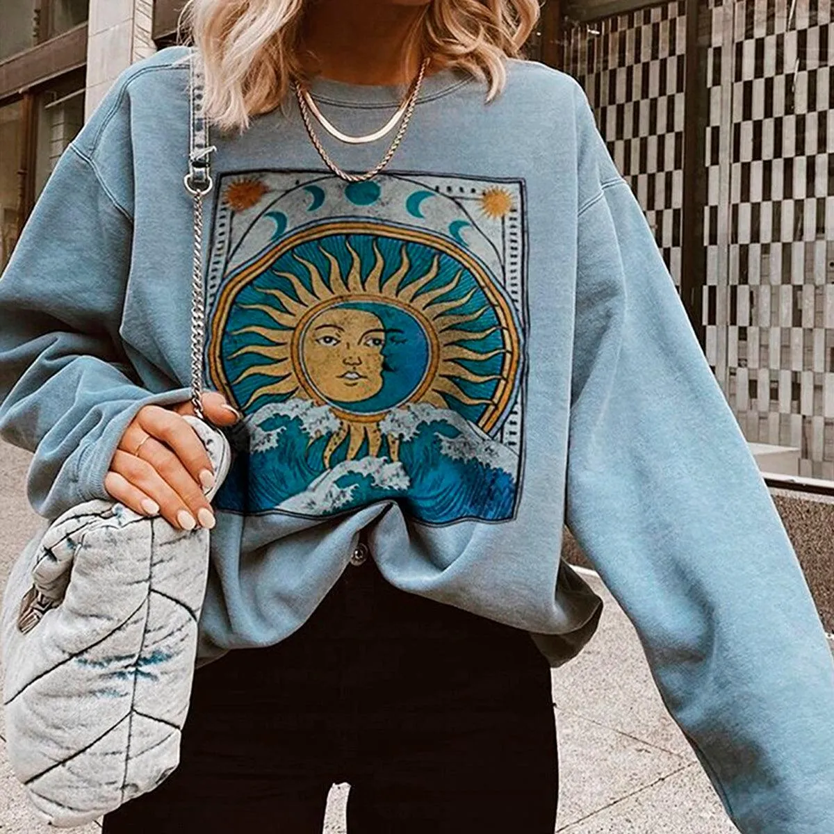 Sun and Moon Love Pale Blue Sweatshirt