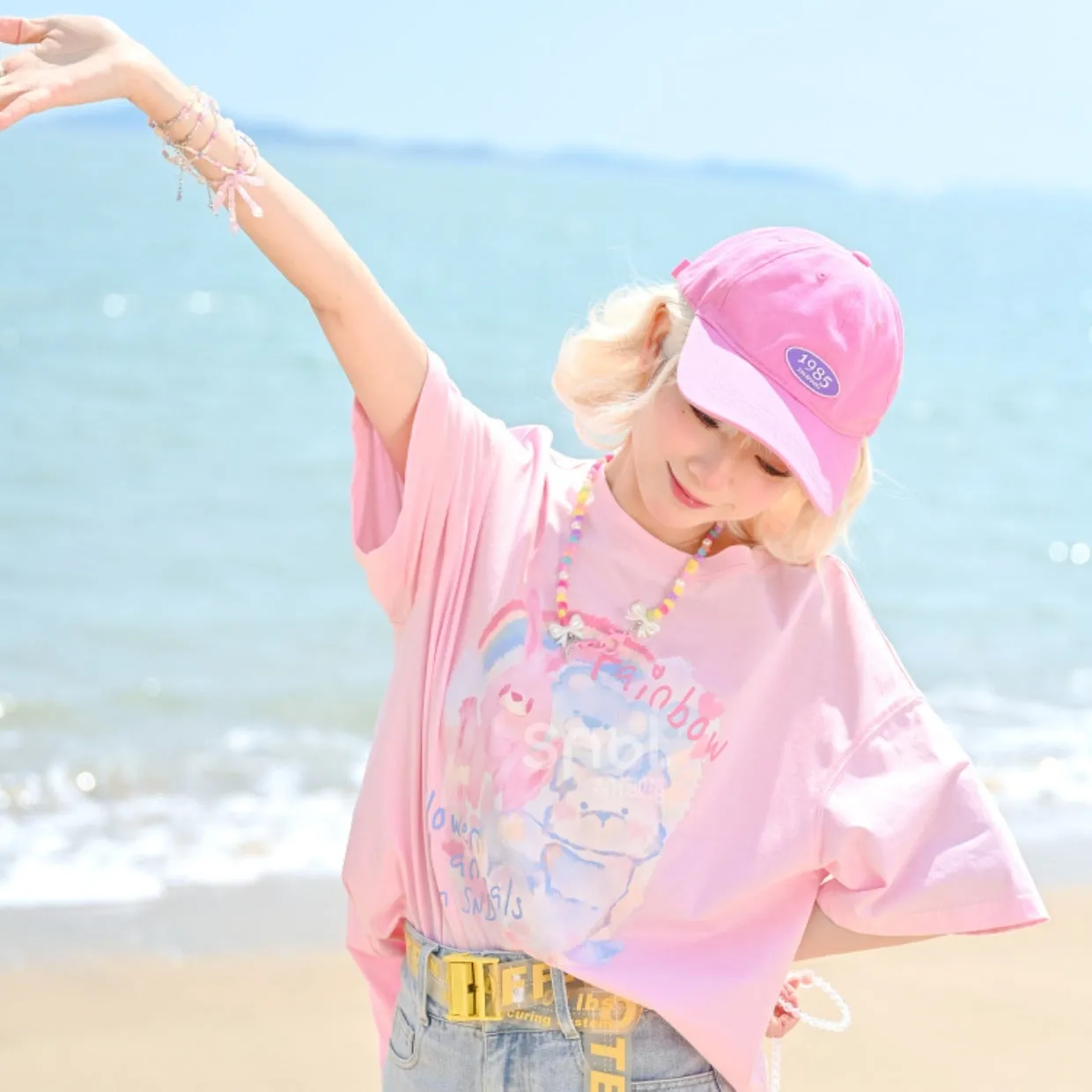Sweet Soft Girl Style Hand-Painted Printed Loose T-shirt