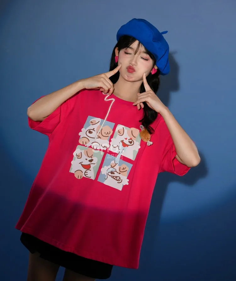 Sweet Style Cartoon Comic Puppy Print T-Shirt