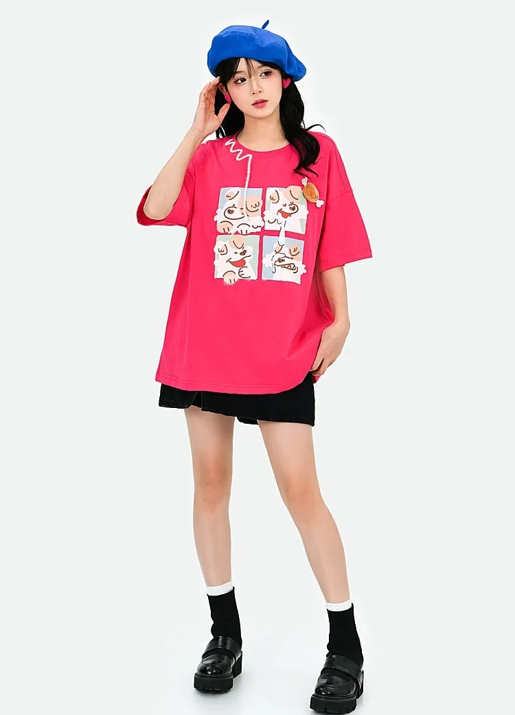 Sweet Style Cartoon Comic Puppy Print T-Shirt