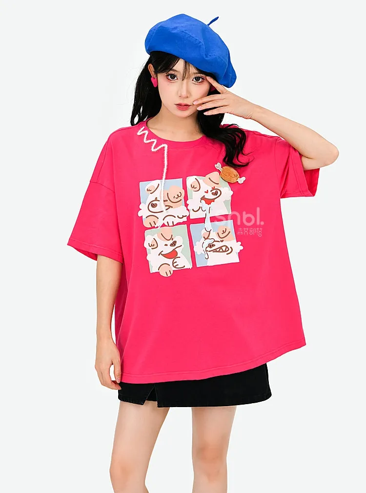 Sweet Style Cartoon Comic Puppy Print T-Shirt