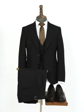 Three Piece Double Pocket Black Bespoke Men Suit Tailored
