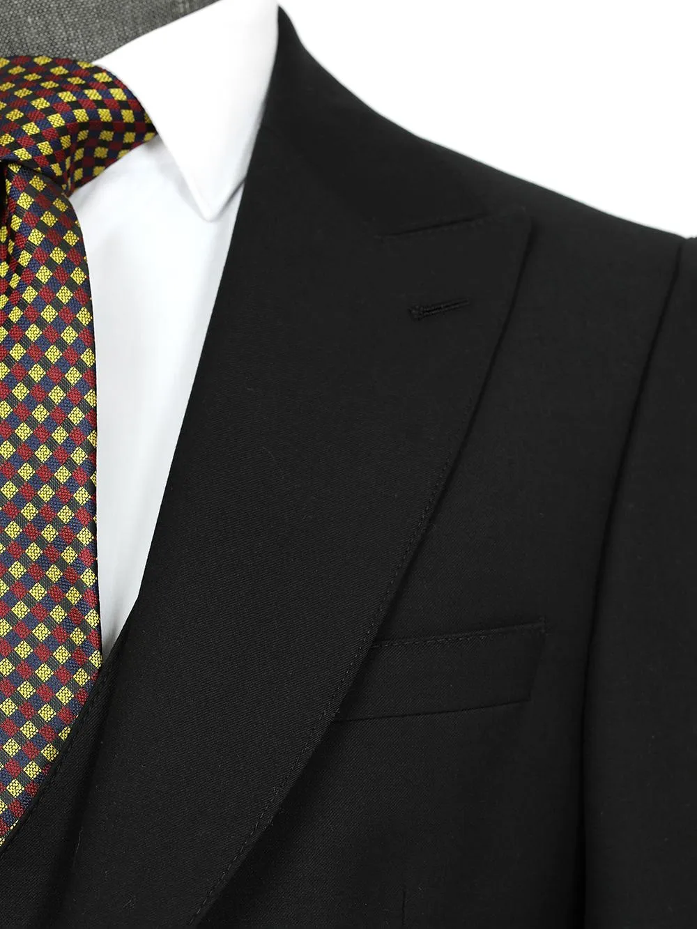 Three Piece Double Pocket Black Bespoke Men Suit Tailored