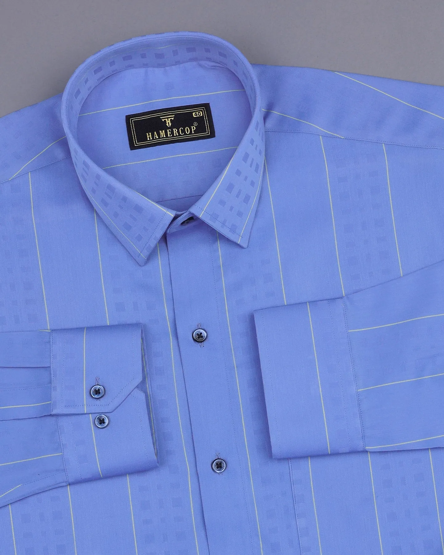 Urban Blue With Yellow Dobby Jacquard Stripe Gizza Shirt