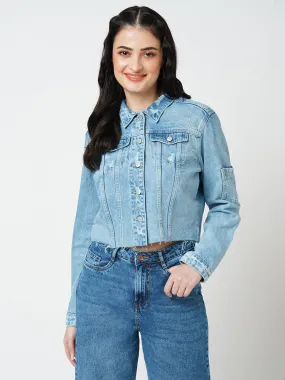 Women Blue Solid Full Length Jackets