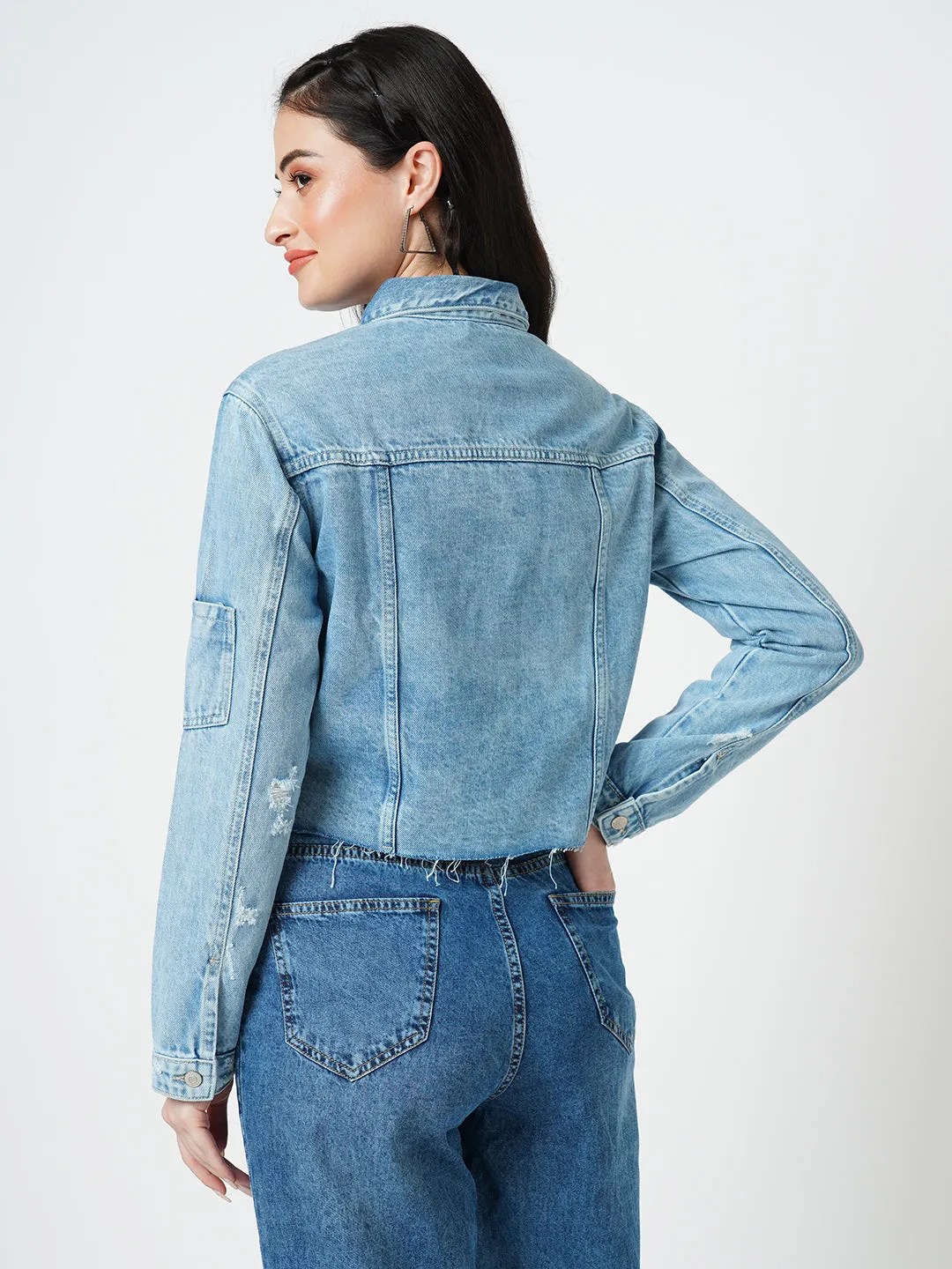 Women Blue Solid Full Length Jackets
