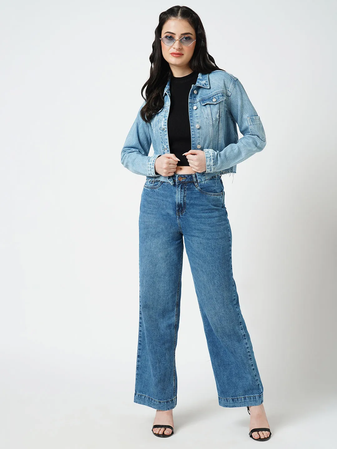 Women Blue Solid Full Length Jackets