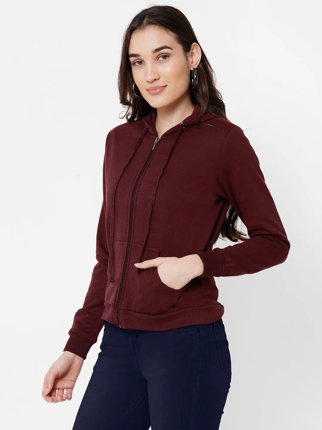Women Hooded Full Sleeves With Pockets Sweatshirt